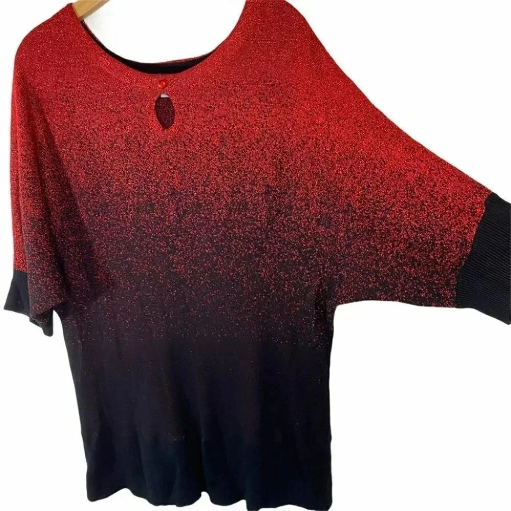 Studio Works 1X red glitter& black ombré‎ sweater